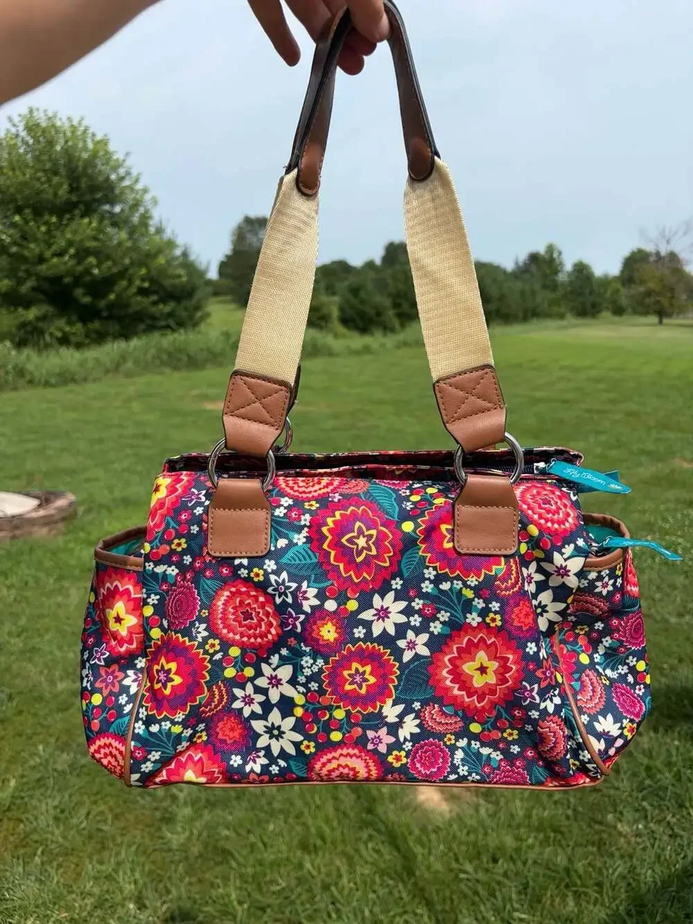 Lily Bloom Landon Triple Section Satchel Floral Multi-Color Handbag